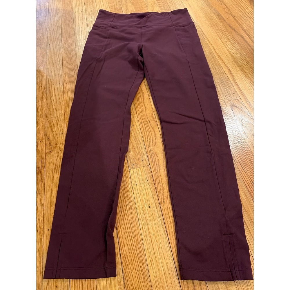 Athleta Womens Burgundy High Rise Straight Leg Yoga Pants Plum Side Slit Medium